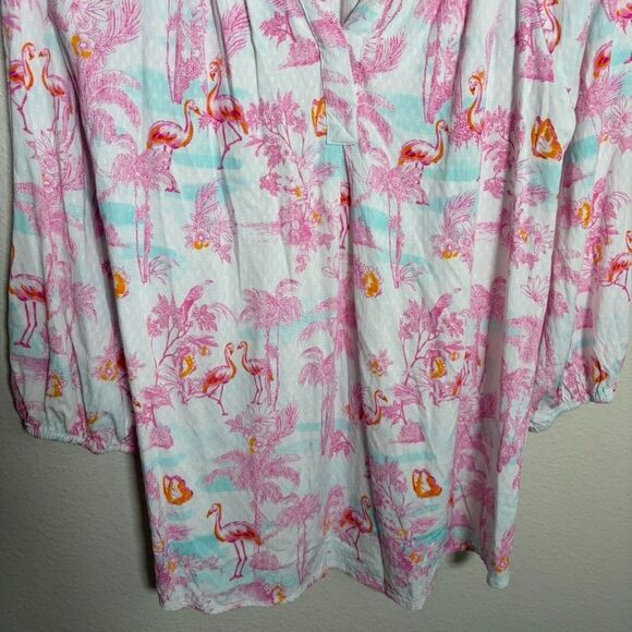 Crown & Ivy Blouse Women's L/XL V-Neck 3/4 Sleeve Palm Tree Preppy Shirt Top - Picture 3 of 8